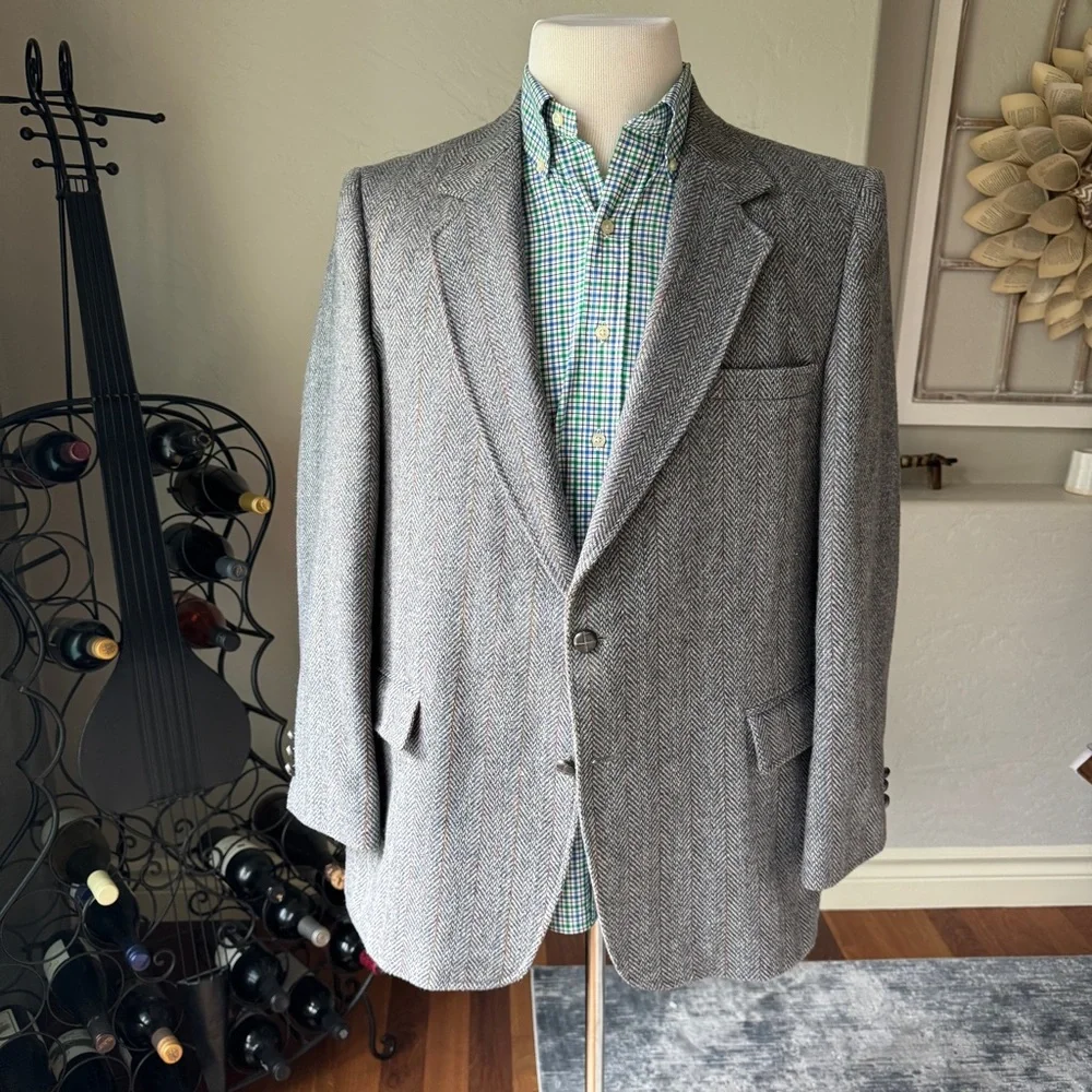 Vintage Blazer By The Blade Mens Gray Herringbone Two Buttons  Blazer Size‎ 46R